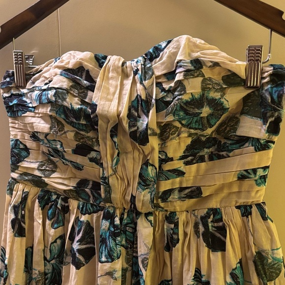 Alberta Ferretti Blue Beige Floral Romance Strapless Dress 6 Holiday Cottagecore - Picture 3 of 10